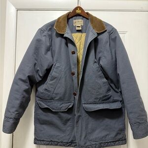 Vintage L.L. Bean Men's Quilted-Lined Chore Jacket - Blue with Tan Collar